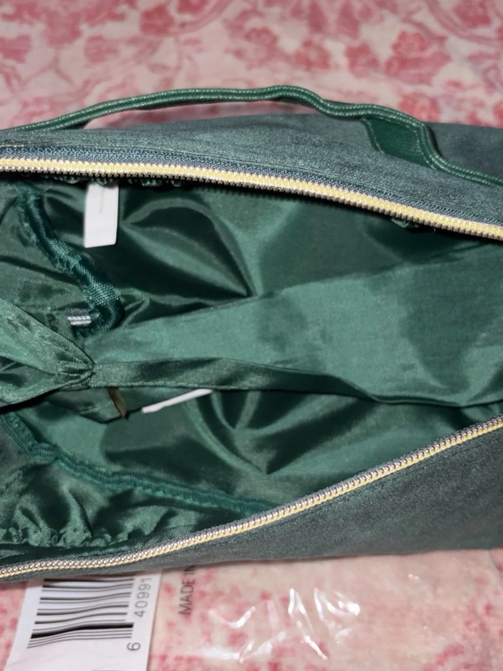 Dark Green Suede Cosmetic Pouch with Front Strap